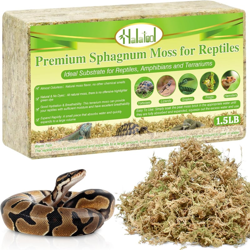 Halatool 1.5LB Natural Sphagnum Moss for Reptiles Premium Reptile Moss Ideal Terrarium Moss for Box Turtles Hermit Crabs Leopard Gecko Snakes and Hamsters Enclosure - Image 1